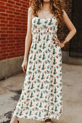 Lucky & Blessed Midikleid mit Kaktus- und Cowboy-Print in Creme